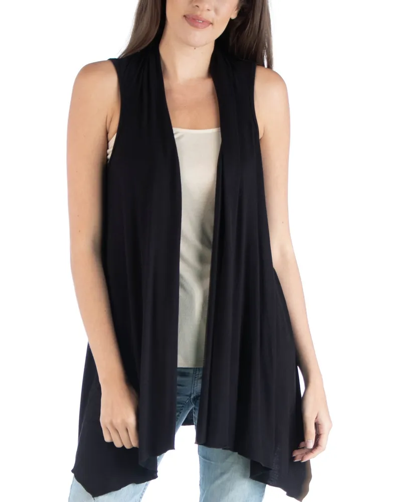 24seven Comfort Apparel Draped Open Front Sleeveless Cardigan Vest