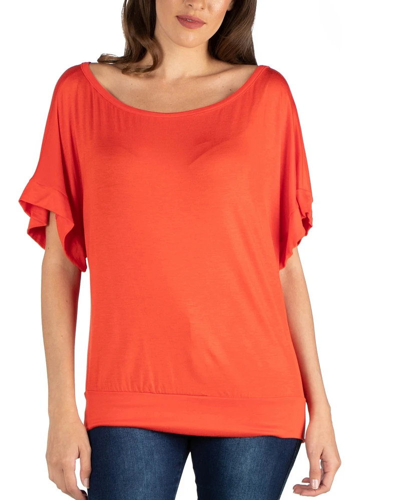 24seven Comfort Apparel Loose Fit Dolman with Wide Sleeves Top