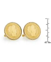 American Coin Treasures Gold-Layered 1800's Silver Barber Dime Rope Bezel Coin Cuff Links