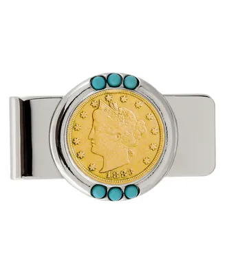 Men's American Coin Treasures Gold-Layered 1800's Liberty Nickel Turquoise Coin Money Clip