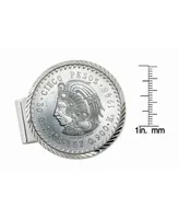 Men's American Coin Treasures Sterling Silver Diamond Cut Coin Money Clip Cuauhtemoc Mexican Cinco Pesos