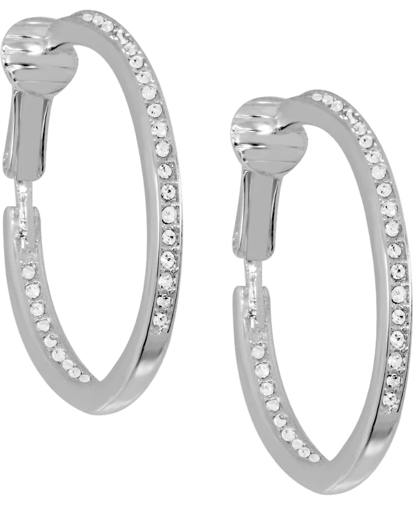 And Now This Cubic Zirconia Medium In & Out Clip-On Hoop Earrings in Silver-Plate, 1.18"