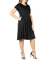 24seven Comfort Apparel Plus Short Sleeve Midi Dress with Pockets