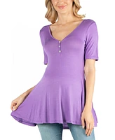 24seven Comfort Apparel Quarter Sleeve Maternity Tunic Top with Button Detail