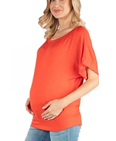 24seven Comfort Apparel Loose Fit Dolman Maternity Top with Wide Sleeves