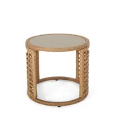 Noble House Tatiana Outdoor Modern Boho Side Table with Glass Top