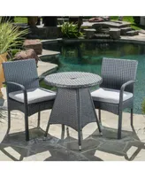 Noble House Peterson Outdoor 3 Piece Bistro Set with Cushions