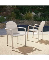 Noble House Aurora Outdoor Armed Stack Chairs with Frame, Set of 2 - Off