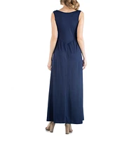 24seven Comfort Apparel Maxi Maternity Sleeveless Dress with Pockets