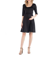 24seven Comfort Apparel Fit and Flare Scoop Neck Maternity Dress