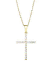 Cubic Zirconia Sleek Cross Pendant In Silver Plate