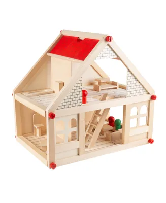 Hey Play Dollhouse For Kids - Classic Pretend Play 2 Story Wood Playset With Furniture Accessories And Dolls