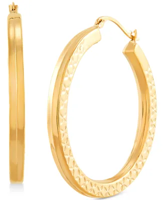 Medium Textured Squared Tube Hoop Earrings in 14k Gold