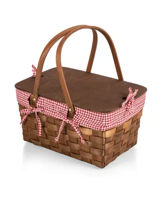 Picnic Time Kansas Handwoven Wood Picnic Basket