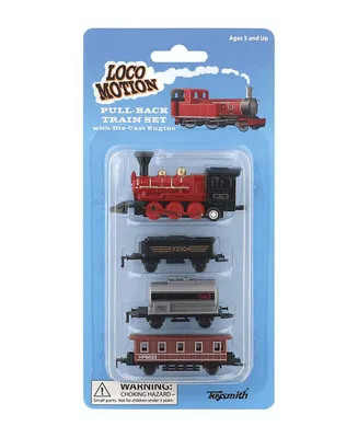 Toysmith Loco Motion Mini Pull-Back Train Set with Die-Cast Engine Assorted Styles