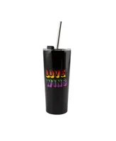 Double Wall 2 Pack of 24 oz Black Straw Tumblers with Metallic "Love Wins" Decal