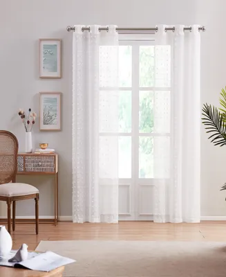 Dainty Home Cut Flower Linen Look 76" x 96" Grommet Panel Window Curtain, Set of 2