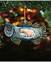 Designocracy Frosty Fish Wooden Christmas Ornament Set of 2