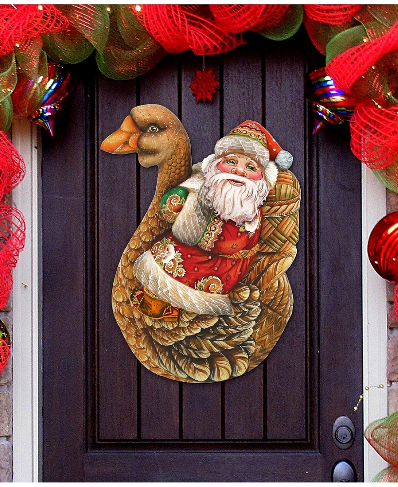 Designocracy Christmas Goose Santa Over The Door Wooden Hanger