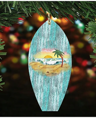 Designocracy Surfboard Scenic Wooden Christmas Ornament Set of 2