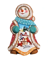 G.DeBrekht Hand Painted Snowy Day Snowman Ornament Figurine with Scenic Painting