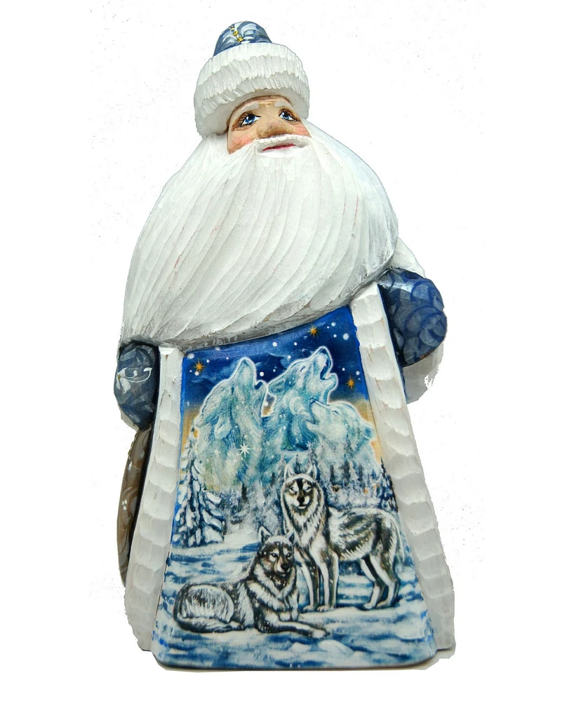 G.DeBrekht Woodcarved Hand Painted Woodcarved Santa Figurine