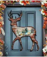 Designocracy Christmas Woodsy Deer Scenic Wooden Decorative Door Hanger