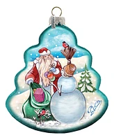 G.DeBrekht Santa with Snowman Tree Glass Ornament