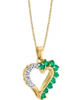 Emerald (5/8 ct. t.w.) & Diamond (1/10 ct. t.w.) Heart 18" Pendant Necklace in 14k Gold