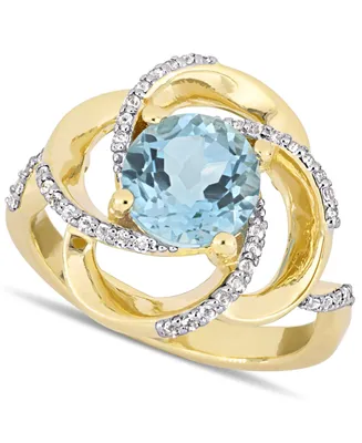Blue Topaz (2-1/3 ct. t.w.) & White (1/4 Swirl Statement Ring 18k Gold-Plated Sterling Silver