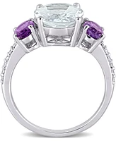 Macy's Aquamarine (3 ct. t.w.), Amethyst (4/5 t.w.) & Diamond (1/10 Ring Sterling Silver