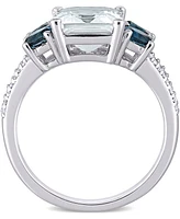 Aquamarine (3 ct. t.w.), Blue Topaz (1 t.w.) & Diamond (1/10 Ring Sterling Silver