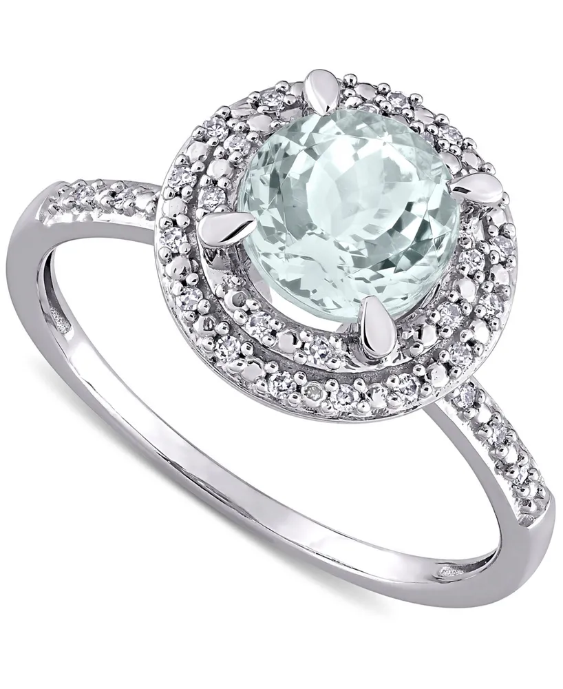 Aquamarine (1-1/7 ct. t.w.) & Diamond (1/10 Halo Ring 10k White Gold