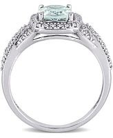 Aquamarine (1-1/8 ct. t.w.) & Diamond (1/6 Halo Ring 10k White Gold