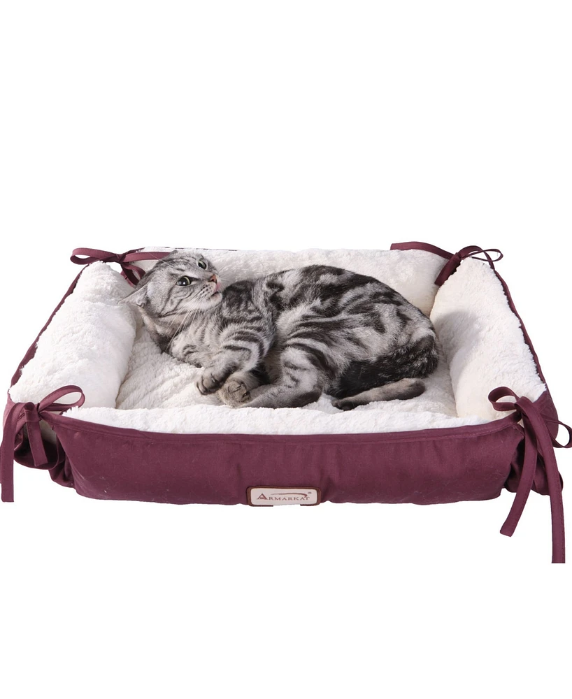Armarkat 2-In-1 Cat Pet Bed & Fleece Cat Mat, Burgundy/Ivory - Extra Thick Poly Fill, Machine Washable