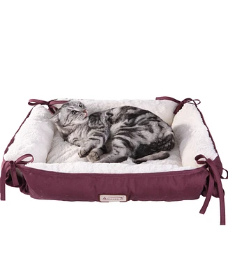 Armarkat 2-In-1 Cat Pet Bed & Fleece Cat Mat, Burgundy/Ivory - Extra Thick Poly Fill, Machine Washable