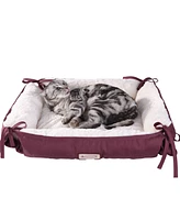Armarkat 2-In-1 Cat Pet Bed & Fleece Cat Mat, Burgundy/Ivory - Extra Thick Poly Fill, Machine Washable