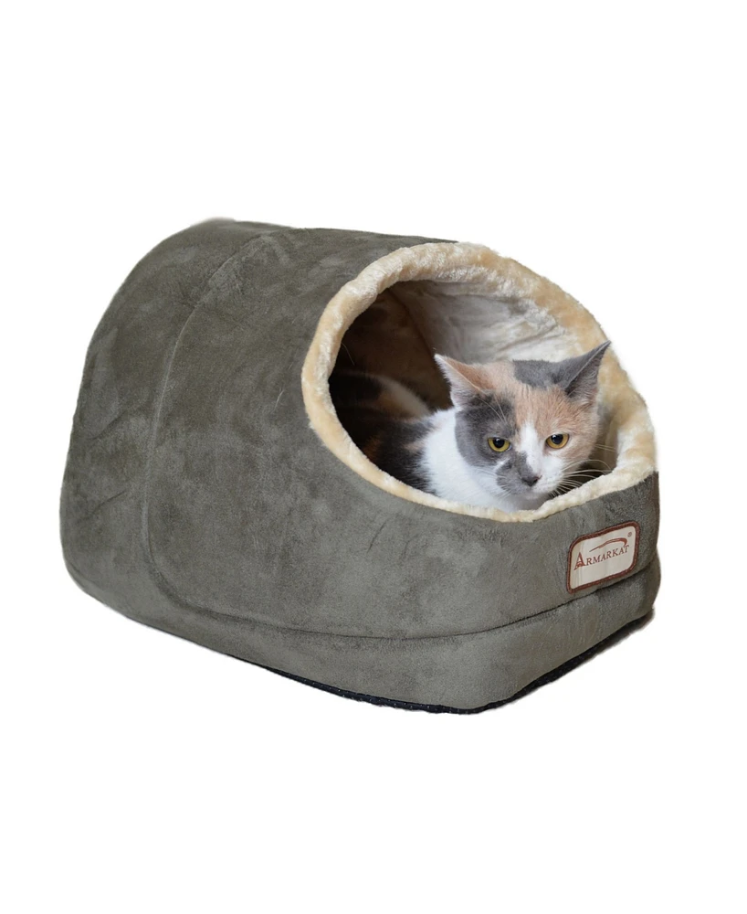 Armarkat Faux Suede Cozy Enclosed Cave Cat Kitten Sleeping Bed, 18"(L) X 12.5"(W) X 11.5"(H), C18HML/Mh, Laurel Green
