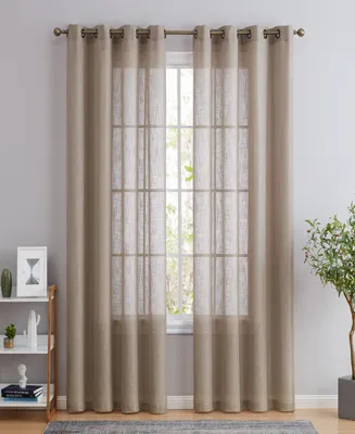 Hlc.me Abbey Faux Linen Textured Semi Sheer Privacy Sun Light Filtering Transparent Window Grommet Long Thick Curtains Drapery Panels for Bedroom & Li