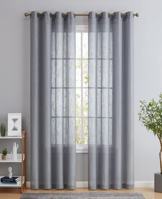 Hlc.me Abbey Faux Linen Textured Semi Sheer Privacy Sun Light Filtering Transparent Window Grommet Long Thick Curtains Drapery Panels for Bedroom & Li