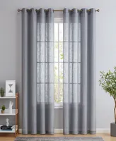 Hlc.me Abbey Faux Linen Textured Semi Sheer Privacy Sun Light Filtering Transparent Window Grommet Long Thick Curtains Drapery Panels for Bedroom & Li