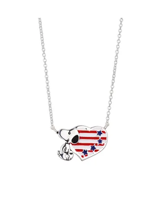 Silver Plated Peanuts "Snoopy" Americana Heart Pendant Necklace, 16"+2" for Unwritten