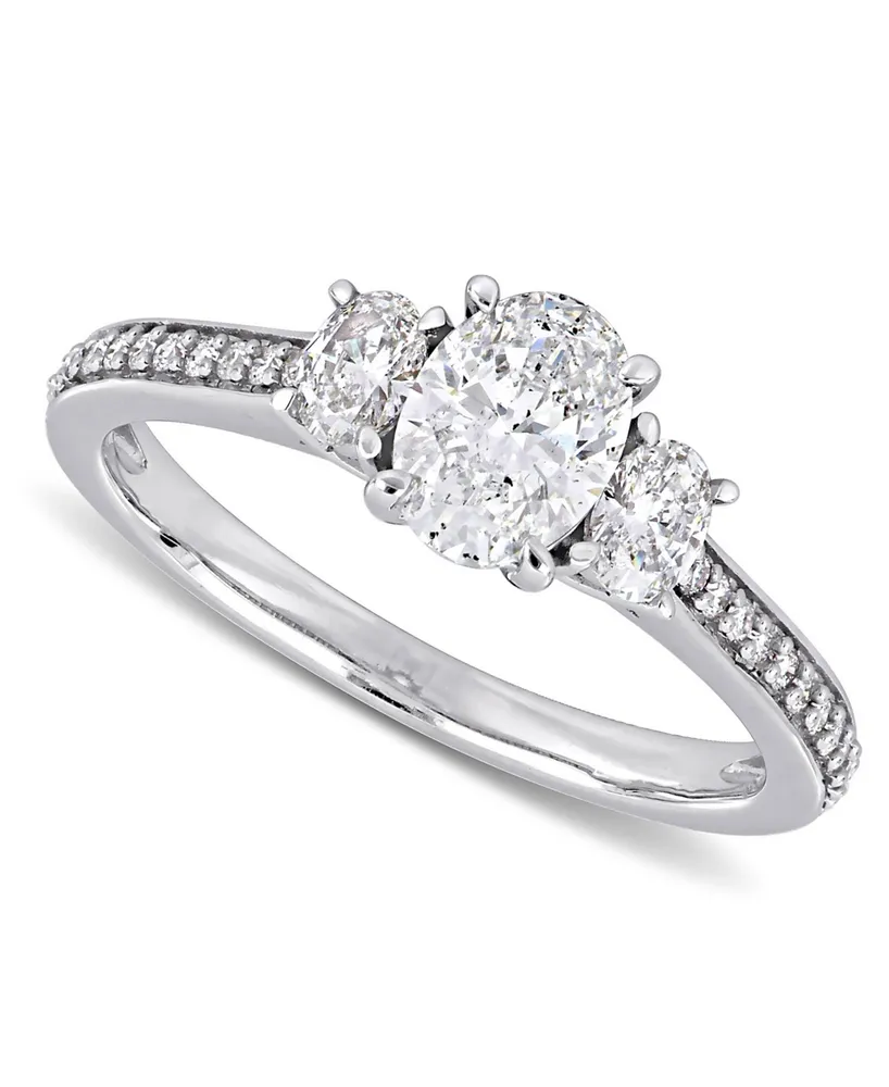 Diamond Oval Three Stone Engagement Ring (1-1/10 ct. t.w.) 14k White Gold