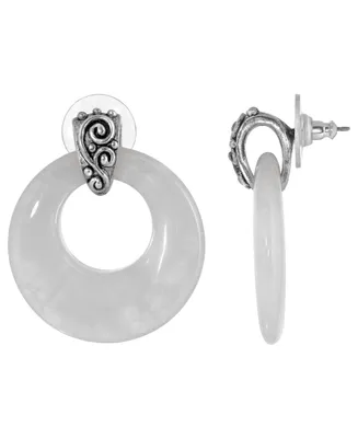 2028 Pewter Semi Precious Round Quartz Hoop Earrings