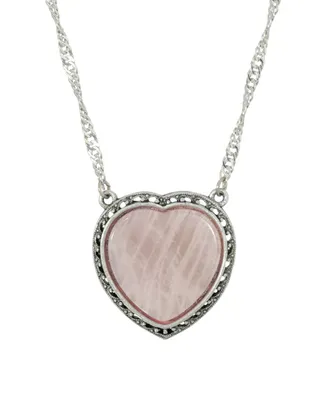 2028 Silver-Tone Semi Precious Rose Quartz Heart Necklace