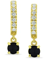 Cubic Zirconia Dangle Drop Huggie Hoop Earring Sterling Silver or 18k Gold over (Also available Lab created Opal)