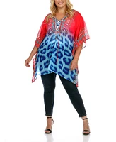 White Mark Plus Size Criss-Cross Neckline Animal Print Caftan Top