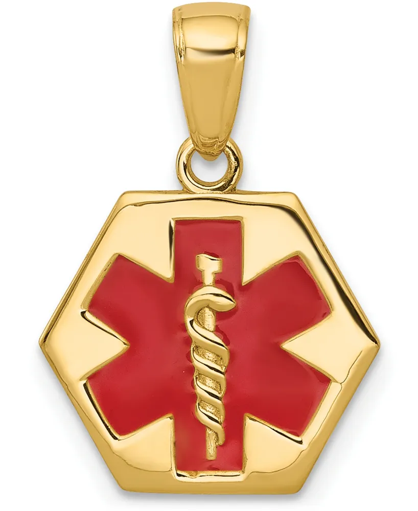 Medical Info Hexagon Charm Pendant in 14k Gold