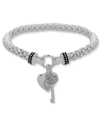Nine West Boxed Heart and Key Stretch Bracelet - Silver