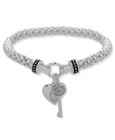 Nine West Boxed Heart and Key Stretch Bracelet - Silver